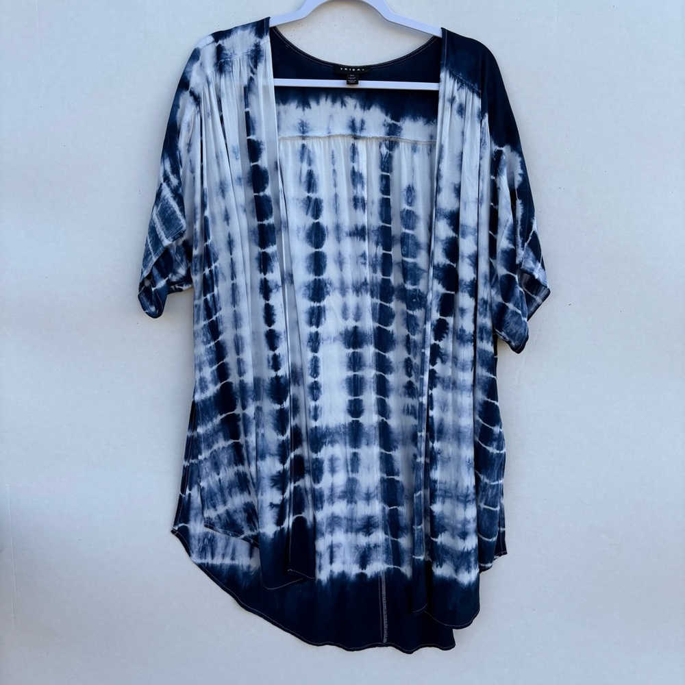 Tribal Blue and White Tie-Dye Tunic Size L